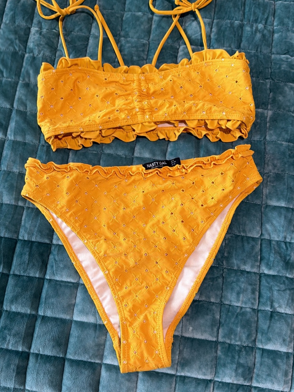 Nasty Gal Sunburst Yellow Eyelet Ruffle Bikini